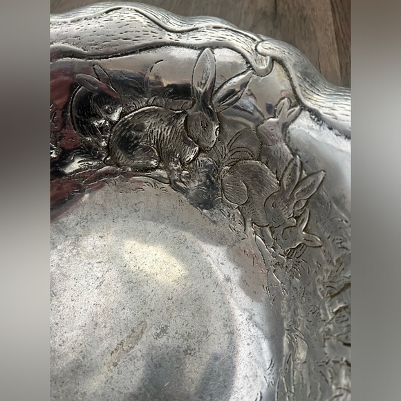 Arthur Court Cast Aluminum Lg Garden Rabbit Bunny 13" Serving Salad Bowl - Picture 4 of 9